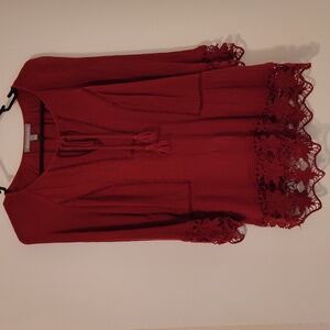 Lace Detailed Bohemian 3/4 Sleeve Tunic - Daniel Rainn- Size Small